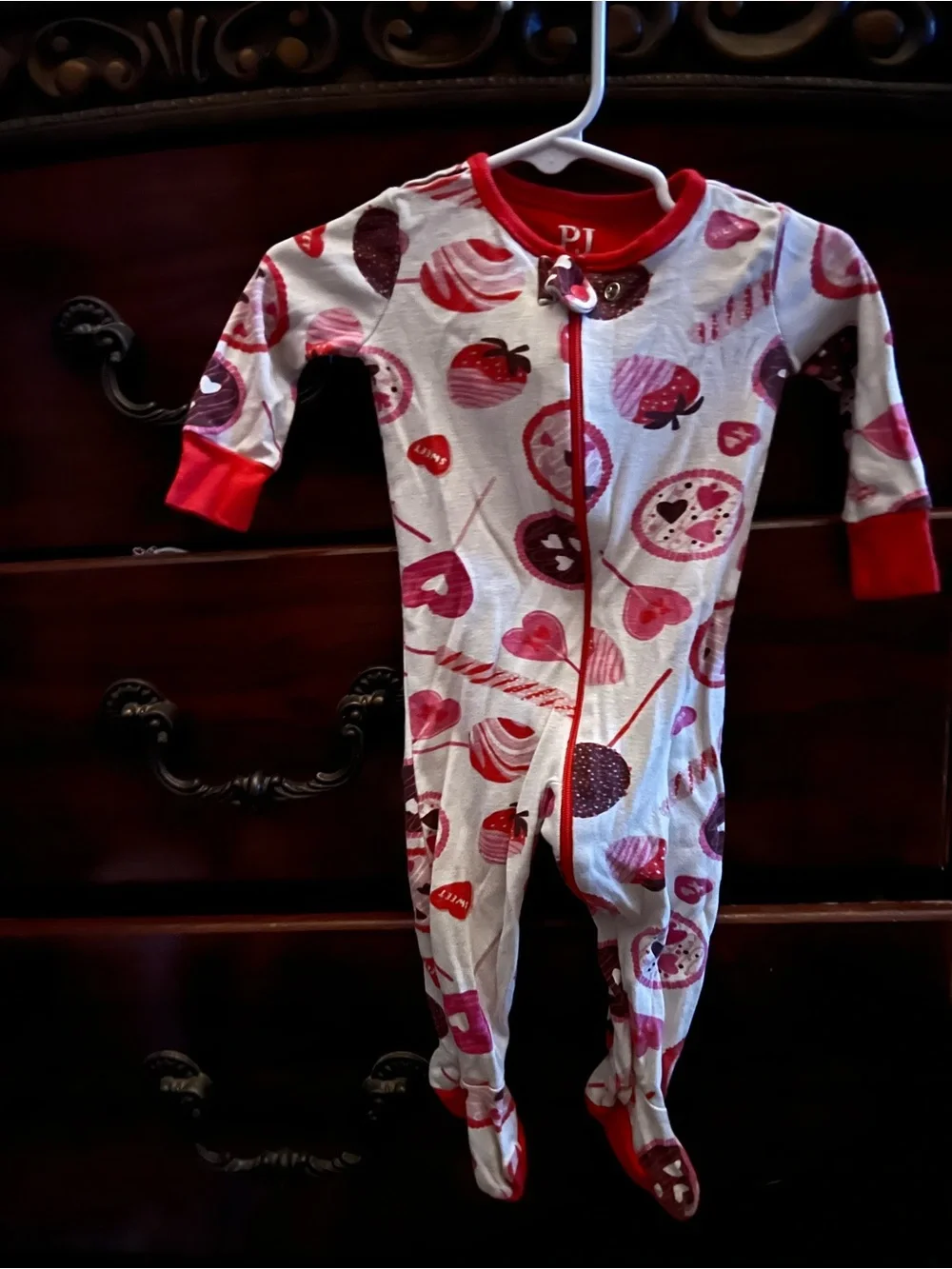Sweet Hearts Footed One-Piece Pajama - Red & Pink